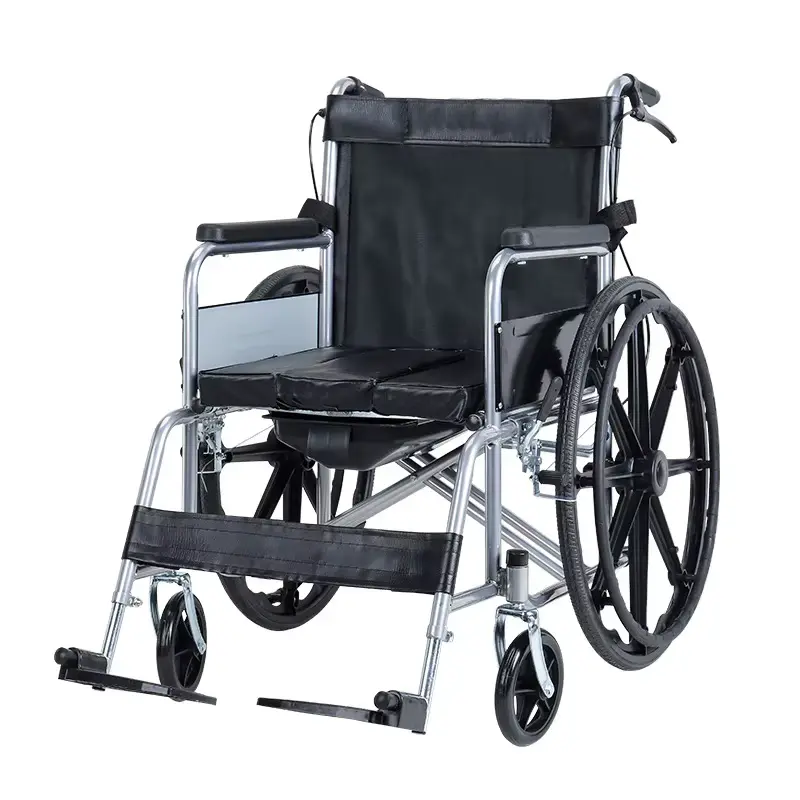 SILLA RUEDAS ESTANDAR C/BACIN INODORO ACERO LL.GRUESAS TODO TERRENO DOBLE CRUC REPOS.ALUM TRIPLE FRENO