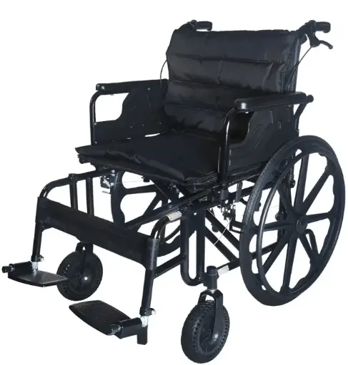 [0040046] SILLA RUEDAS PREMIUM ANCHA ACERO C/NEGR LL.GRUESAS TODO TERR. DOBLE CRUC - TRIPLE FRENO REPOS. ALUMINIO POSAPIES NO DESMONT.