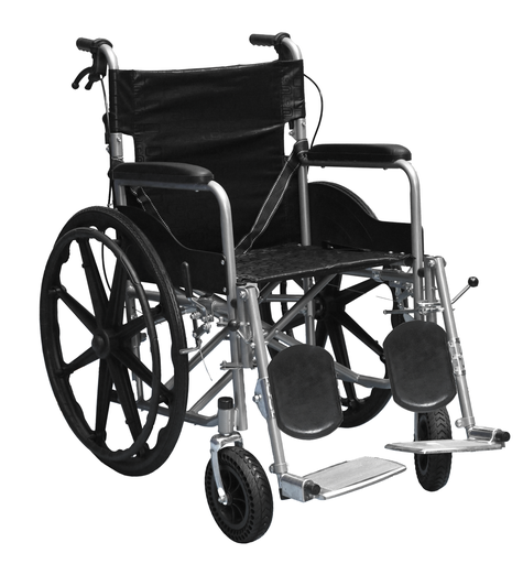 [0410038] SILLA DE RUEDAS ESTANDAR TRAUMATOLOGICA ACERO LL.GRUESAS TODO TERRENO DOBLE CRUC. REPOS. ALUM. TRIPLE FRENO