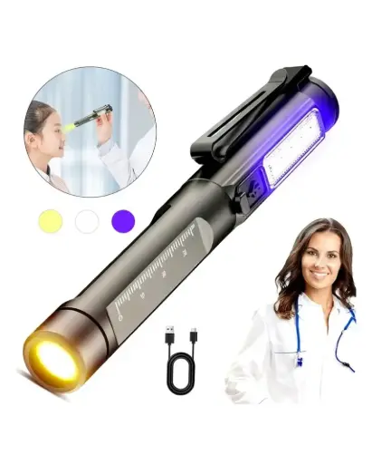 [6000005] LINTERNA DE EXAMEN MEDICO 3 EN 1 RECARGABLE / LUZ BLANCA, AMARILLA Y MORADA 