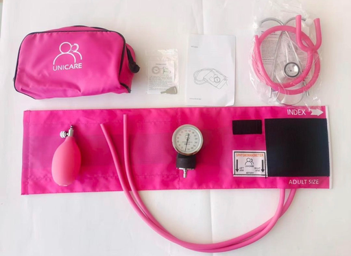 [0810037] TENSIOMETRO ANEROIDE CON ESTETOSCOPIO DOBLE CABEZAL C/FUCSIA INCL.:ESTUCHE - BRAZALETE: 22CM - 42CM