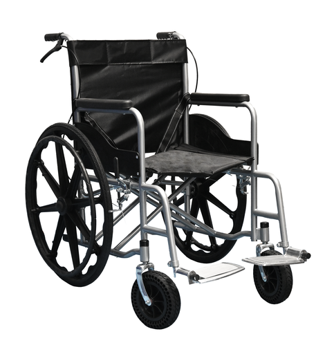 [0970003] SILLA DE RUEDAS ESTANDAR C/NEGRO ACERO LL.GRUESAS TODO TERRENO LL. ABS DOBLE CRUC REPOS. ALUM DOBLE FRENO