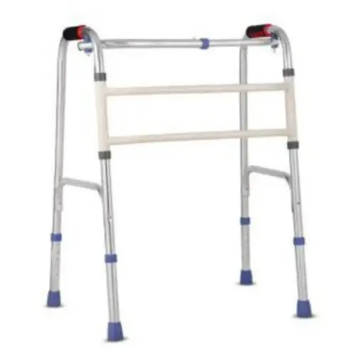 [0470071] ANDADOR EN ACERO INOX. AGARRE SIMPLE MODELO LINEAL REGATONES AZULES