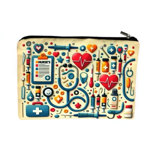 [5000035] CARTUCHERA CON PATRONES MEDICOS DE TELA C/BEIGE ALTURA 17 – LARGO 21.5CM 